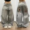 High Waist Loose Casual Retro Joker Y2K Blue Leopard Print Straight Pants Street American Wide Leg Pants
