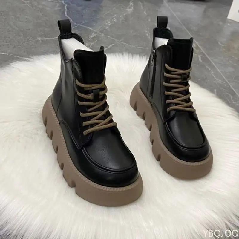 Осенне-зимние ретро универсальные короткие ботинки на толстой подошве маленькие короткие ботинки женские элегантные новые туфли в британском стиле с вулканизированной подошвой