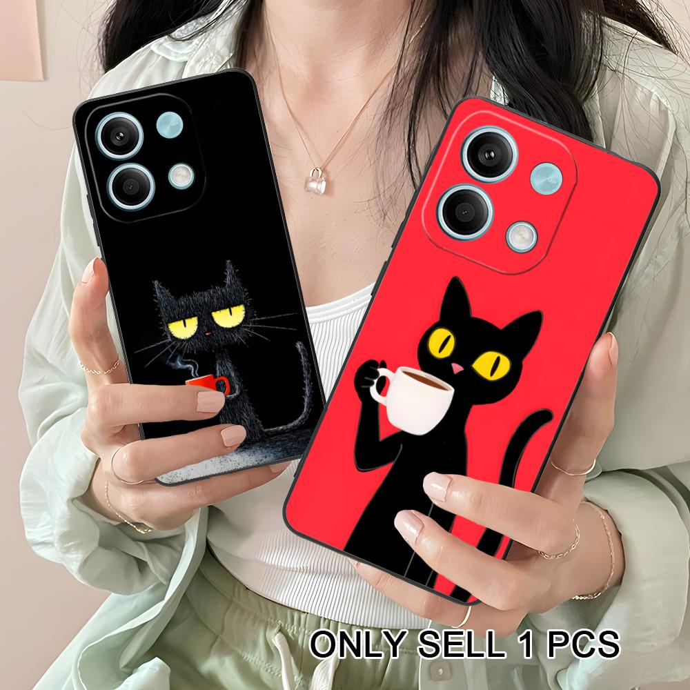 Милый Кофе-Кот Матовый ТПУ Чехол для Мобильного Телефона для Xiaomi Redmi 15 14 13 12 A5 3 2 1 C Plus 4G 5G Цветная Печать