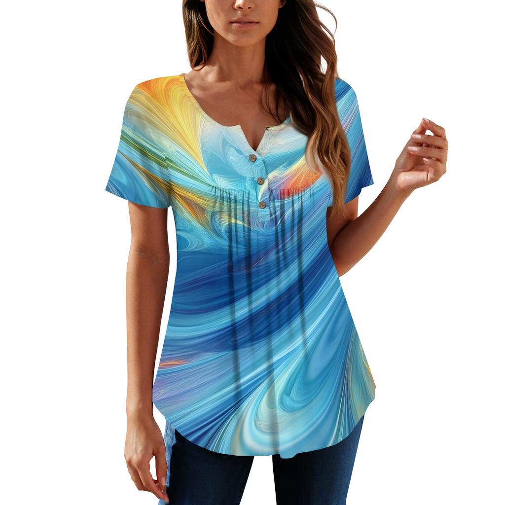 Женские туники, топы, нарядные, повседневные, летние, рубашки с коротким рукавом, свободный крой, плиссированный топ в стиле бохо