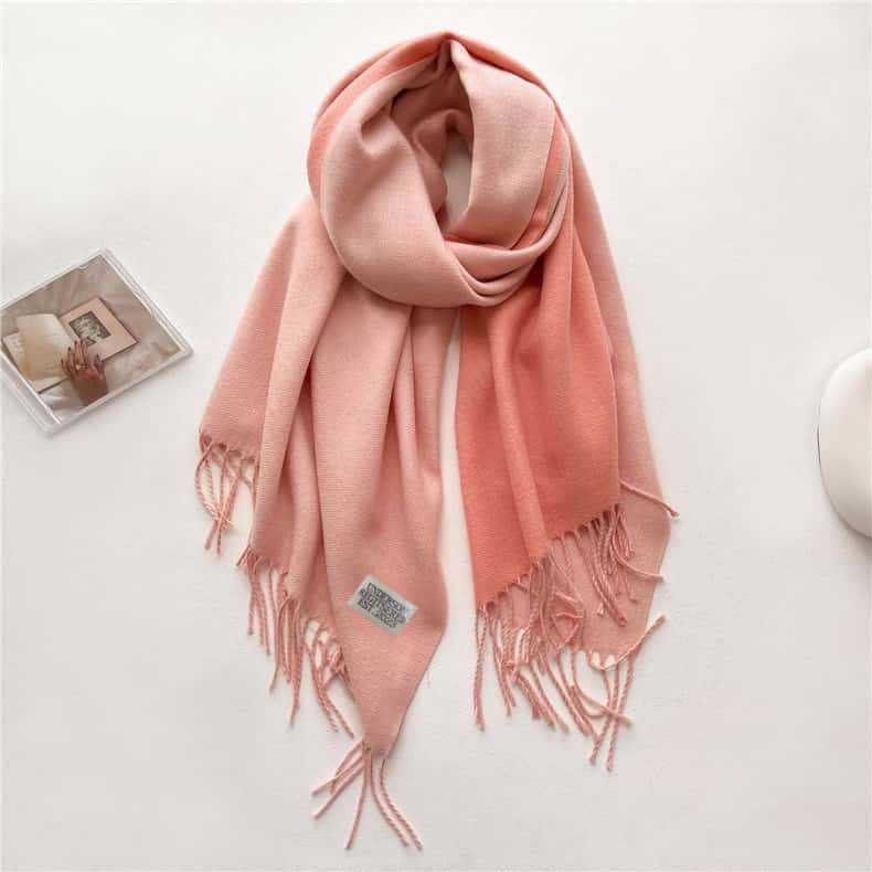 2024 Autumn/Winter New Thickened Warm Solid Color Double Sided Two Tone Tassel Imitation Cashmere Scarf, High Grade Shawl Neck