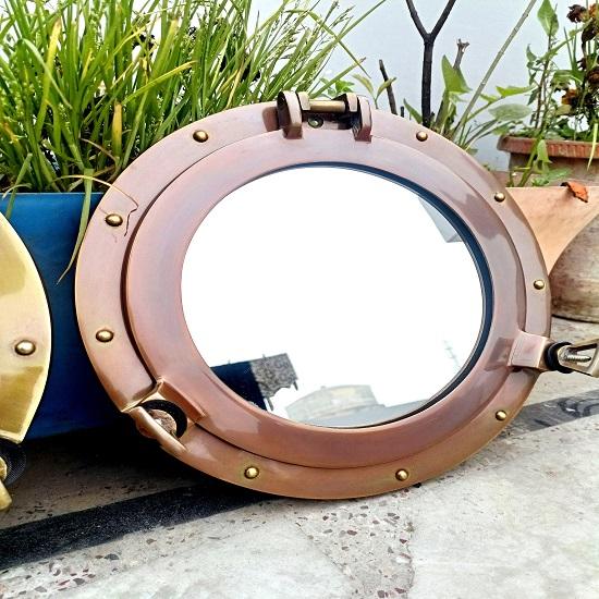Porthole Mirror In Silver Finish - Nautical Wall Decor - Opens and Closes