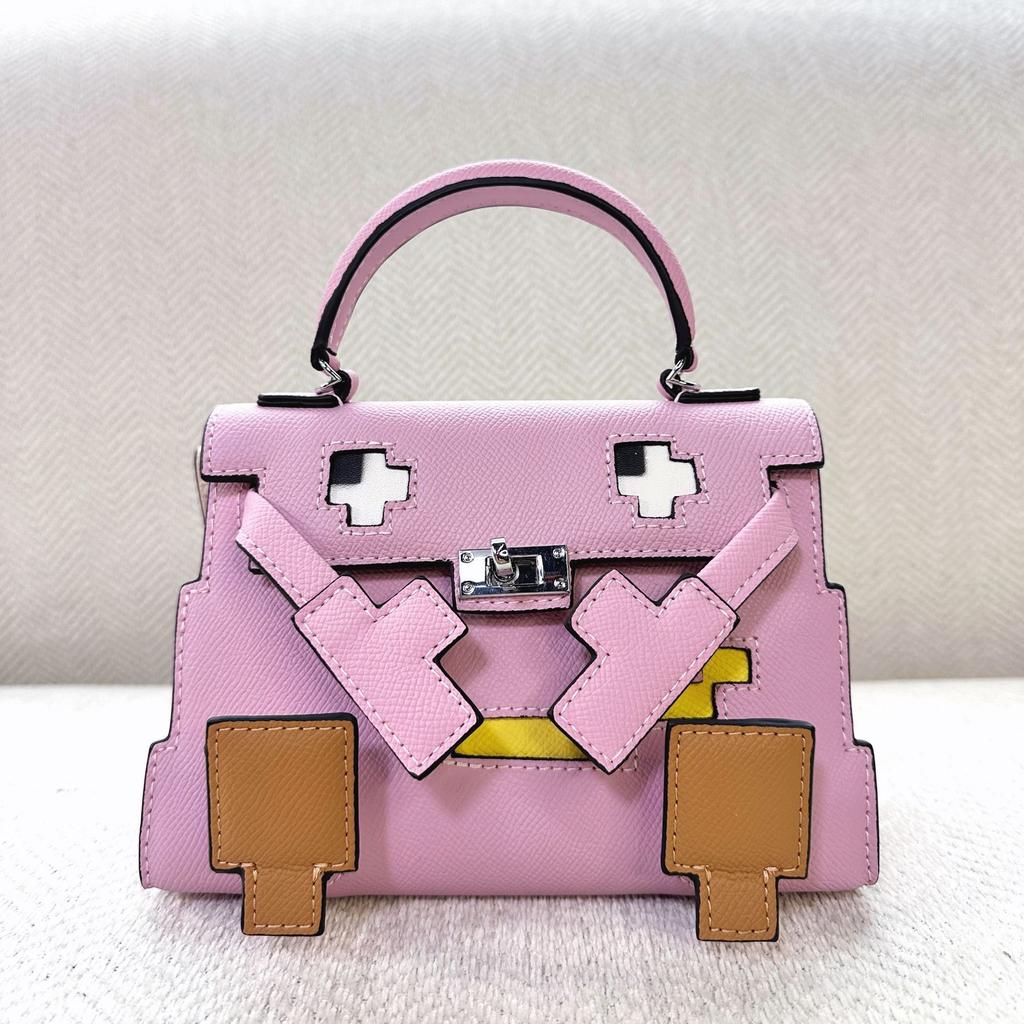 2025 Новая сумка-кукла из натуральной кожи с мозаикой Маленькая сумка-монстр Модная и милая сумка через плечо для женщин