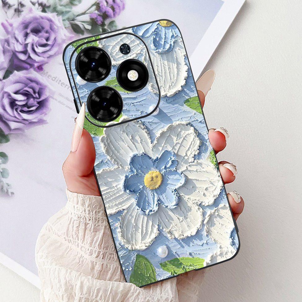 Для Tecno Spark Go 2024 BG6 Задняя крышка Для Tecno Spark Go 2024 Чехол Модный Роскошный Цветы Милый Мультяшный Кот Ударопрочный Силиконовый