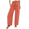 Women's Wide Leg Pants With Pockets Lightweight High Waisted Adjustable Tie Knot Loose Trousers