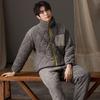2 Pcs/Set Men Pajamas Set Round Neck Thick Sleepwear Set Loose Elastic Waist Warm Male Homecoat Set Men Homewear Top Pants Sets