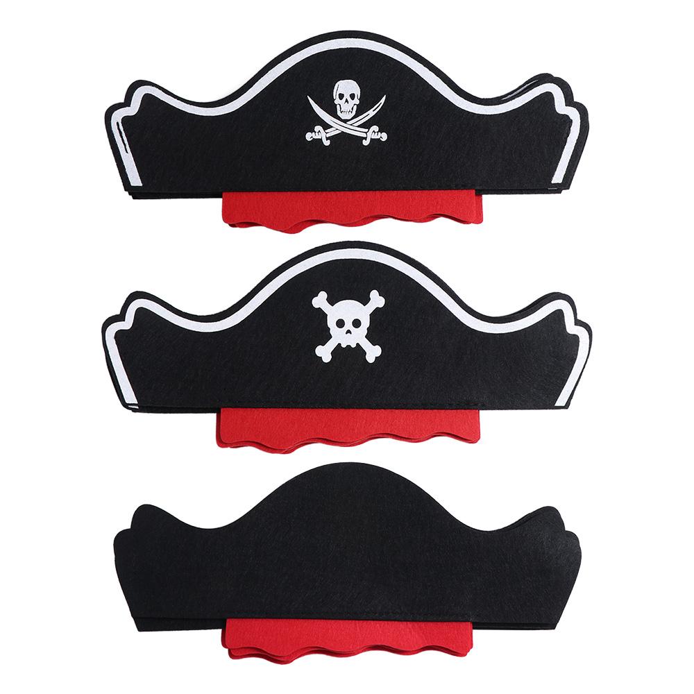 5Pcs Horror Felt Pirate Hat Black Skull Pirate Captain Cap Props Accessories Masquerade Party