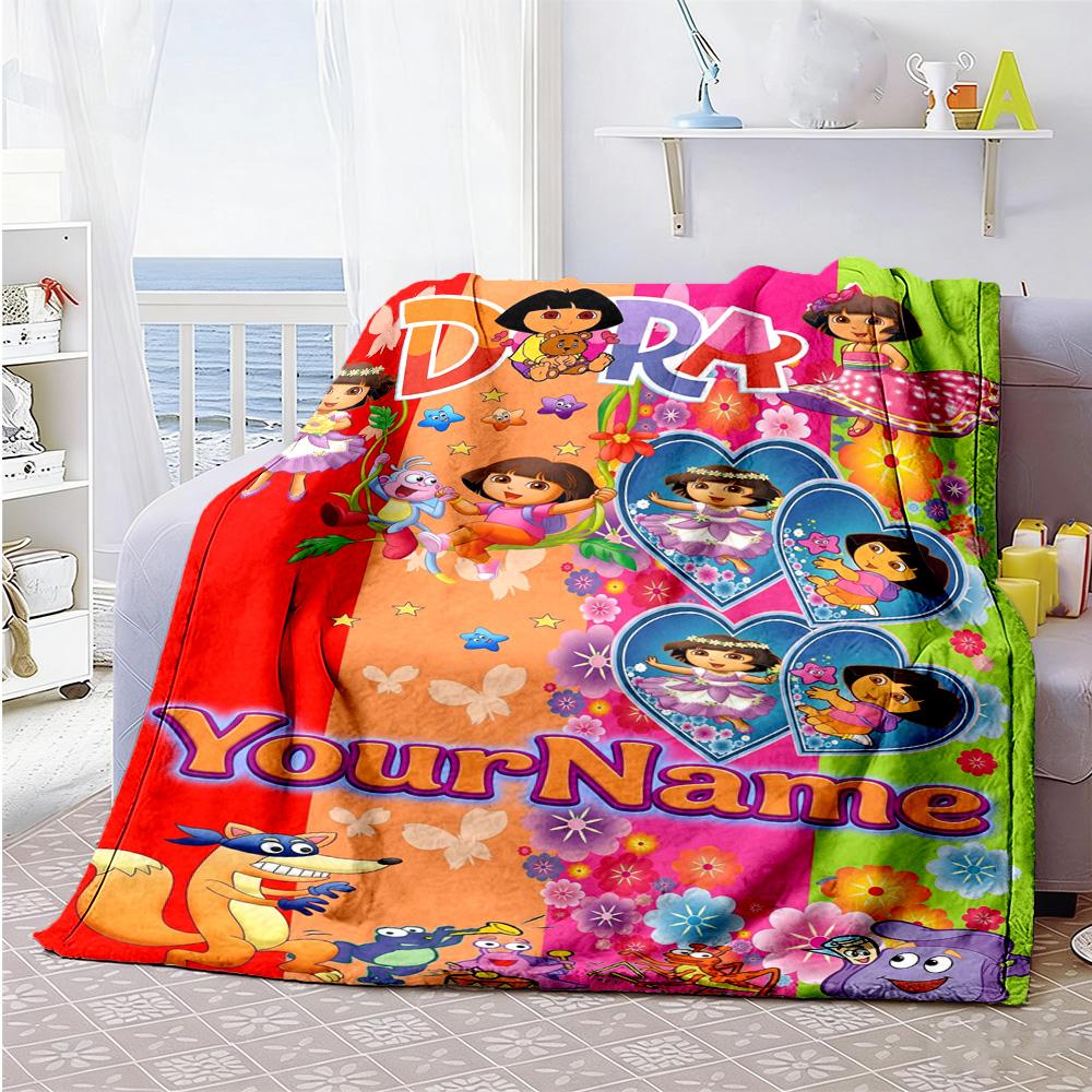 Dora Explorer Customize Your Name Blanket Throw Customizable Blanket Soft & Cozy for Office Office Chair Bed Sofa Four Seasons Universal