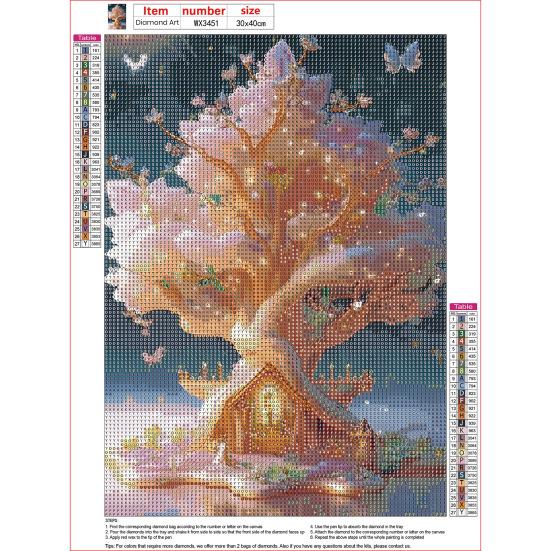 Картина со стразами 5D Дерево Луна Пейзаж Полная дрель Блестящие стразы Вышивка Красочные DIY Художественные ремесла Ручная работа Украшение стен дома Горный хрусталь