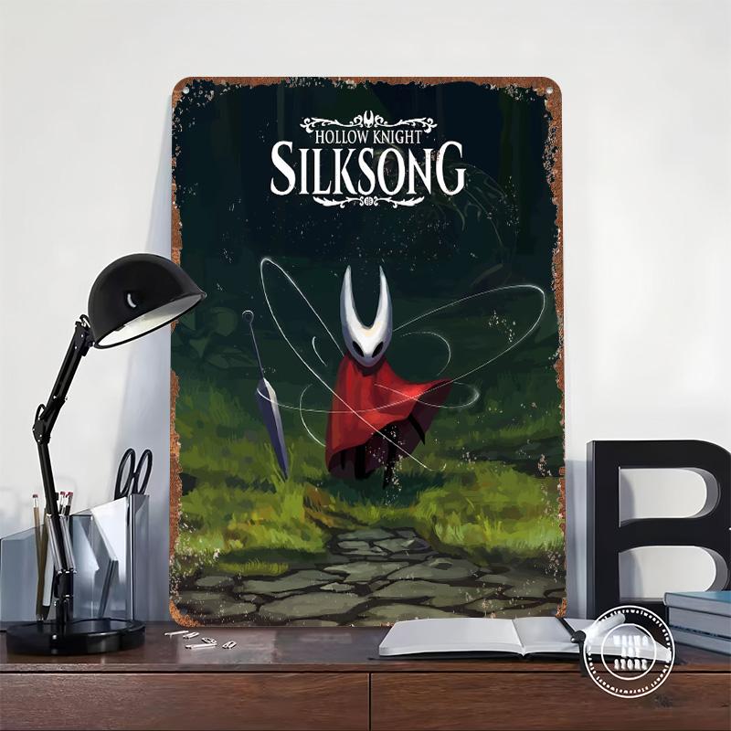 Hollow Knight Silksong Game Art Tinplate Poster Customized Wall Art Vintage Retro Metal Signs for Gaming Room Decoration Cozy