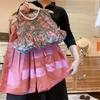 Летний детский комплект одежды для девочек: Топ-майка без рукавов с цветочным принтом + Брюки-юбка Свежий комплект из двух предметов