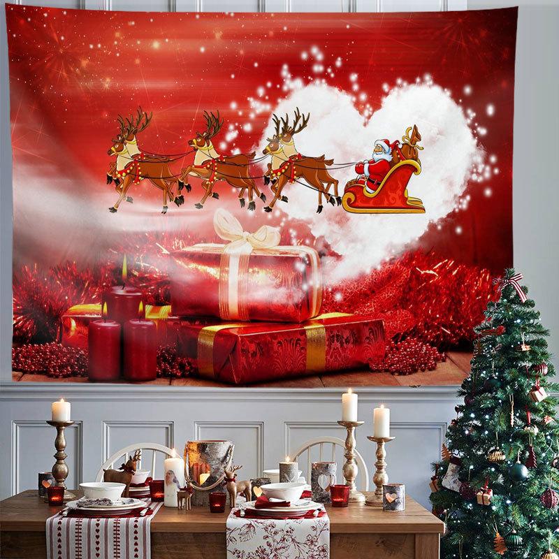 Red Xmas Christmas Snowflakes Winter Nights Fireplace Printed Pattern Tapestry Home Living Room Bedroom Wall Decoration Tapestry
