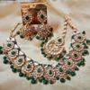 Gold Plated Pearls & Green Kundan Studded Choker Indian Bridal Jewelry Set With Maang Tikka