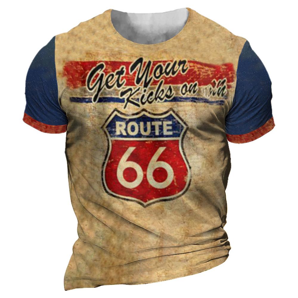 Винтажная мужская футболка с 3D-принтом, футболки, мотоциклетная футболка, масло с коротким рукавом, байкерские футболки 66 Route, мужская одежда Camiseta - Футболки