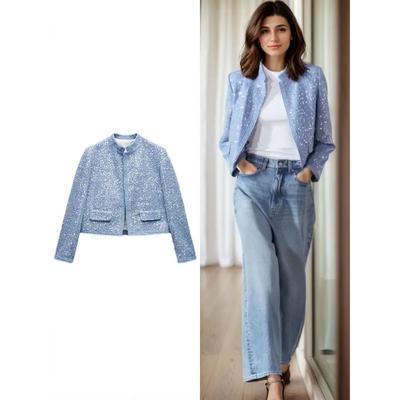 Женская куртка-бомбер с пайетками, круглый вырез, длинные рукава, карманы, аппликация из пайеток, короткая куртка, пальто, весенняя женская шикарная верхняя одежда