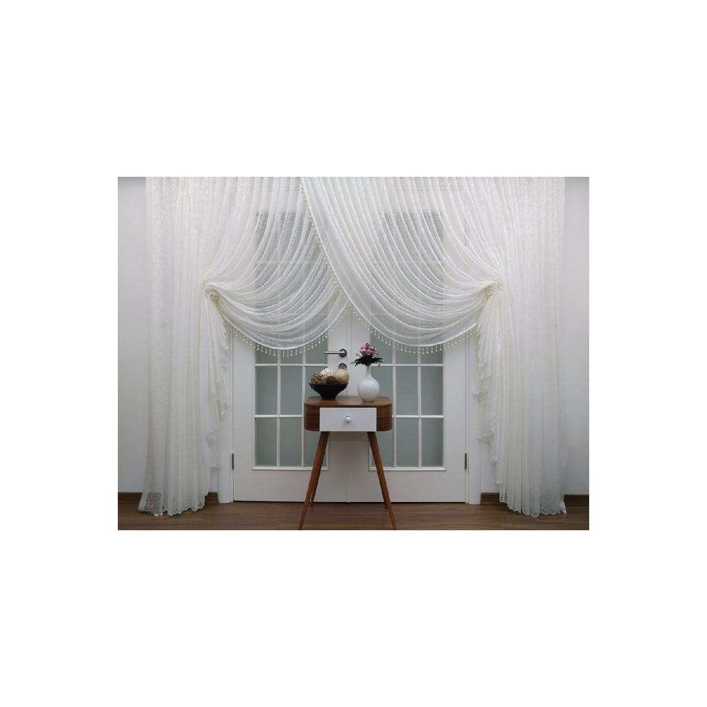 Специальный вязаный текстурированный занавес из тюля Cruve - включая бусины, 200x260, галстук, 1/4