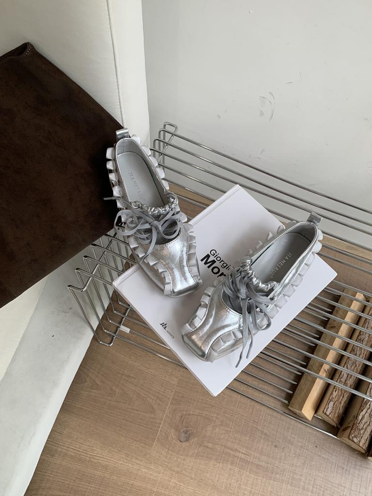 Korean version of silver ballet style thick-soled light-mouth bow single shoes women's 2025 new models with skirt temperament Mary Jane shoes