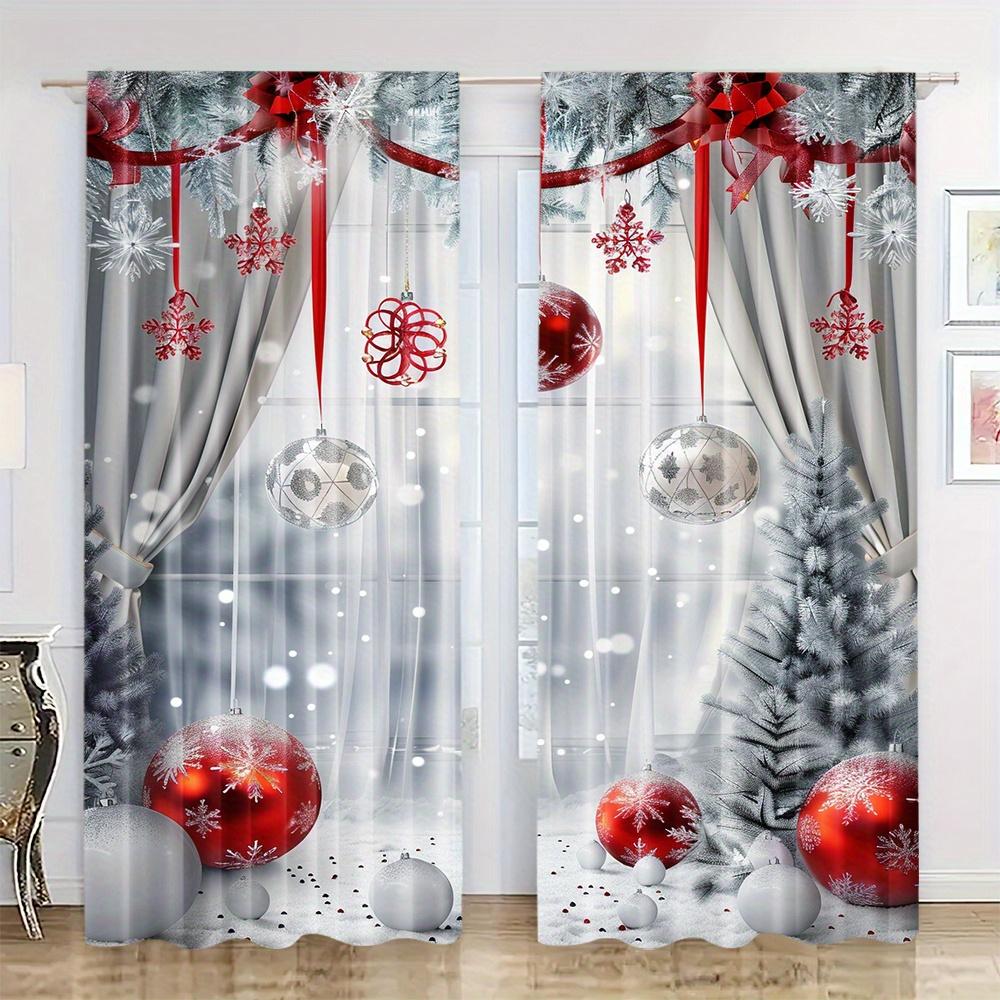 2pcs Luxurious Christmas Lights Print Curtains Set Semi-Sheer Polyester With Rod Pocket For Easy Hanging For Bedroom Living Room