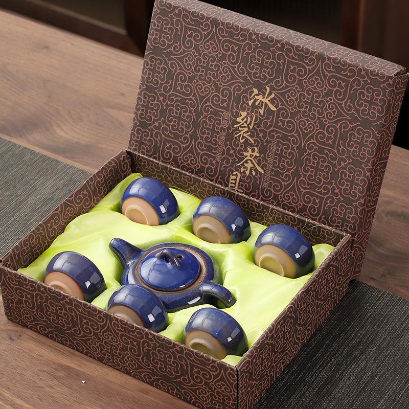 Креативный чайный набор для раскалывания льда, высококачественный чайный сервиз кунг-фу, подарочная коробка, простой бытовой набор, керамический чайный горшок, один горшок, шесть чашек