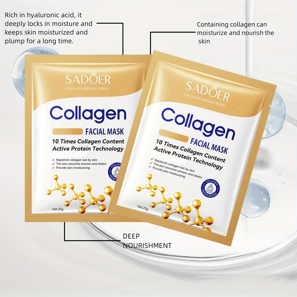 SADOER Collagen Facial Masks with Active Protein Technology - Deep Moisturizing & Firming, 16% Collagen Content for Enhanced Skin Health, Skin Firming