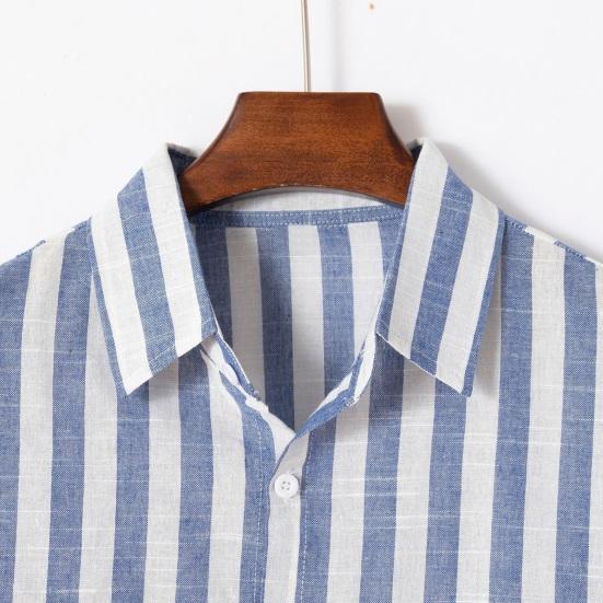 Мужская рубашка на весну и осень с отложным воротником в тон, полосатый принт с длинными рукавами, однобортный свободный кардиган, деловой топ