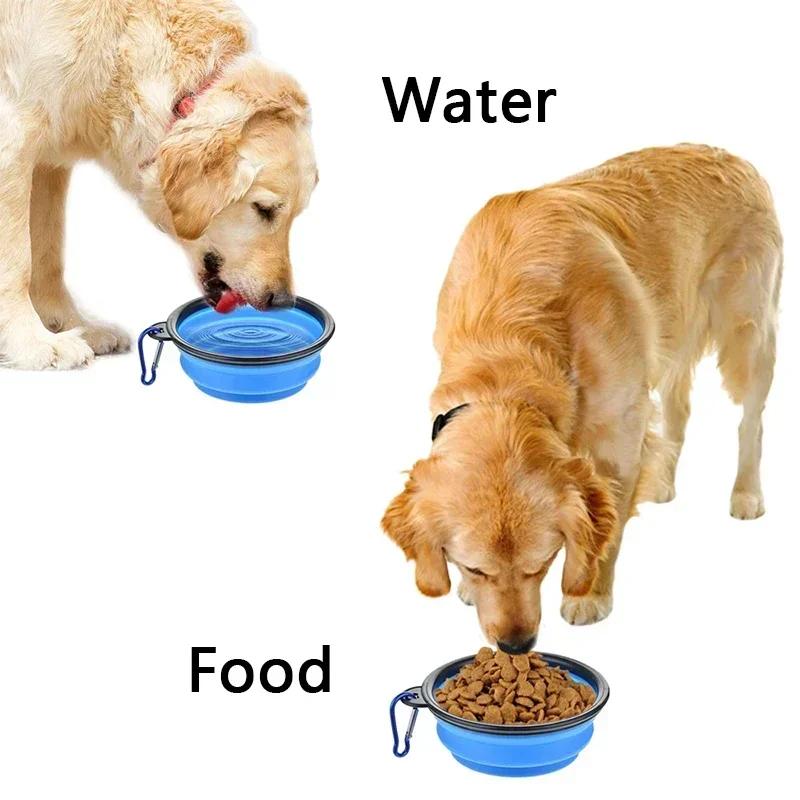 Складная портативная силиконовая кормушка для собак 2 в 1, дозатор для домашних животных для путешествий на открытом воздухе, для собак, кошек с карабином, бутылкой, контейнером для еды и воды