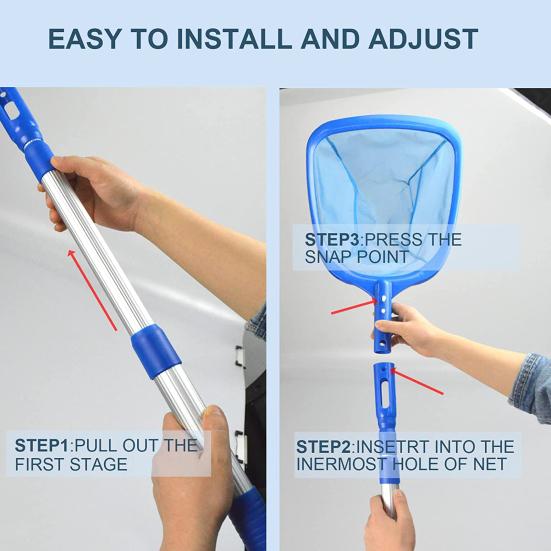 Pool Skimmer Net Deep Fine Mesh Solid Plastic Frame Detachable Pole Large Capacity Heavy Duty Leaf Fine Debris Pool Cleaning Net Pool Accessories