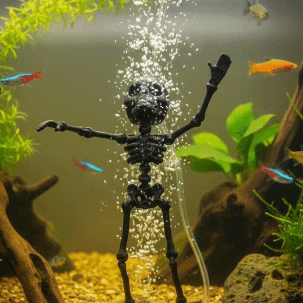 Bubble Driven Aquarium Ornament Movable Joints Luminous Skeleton Dancing Bone Halloween Display