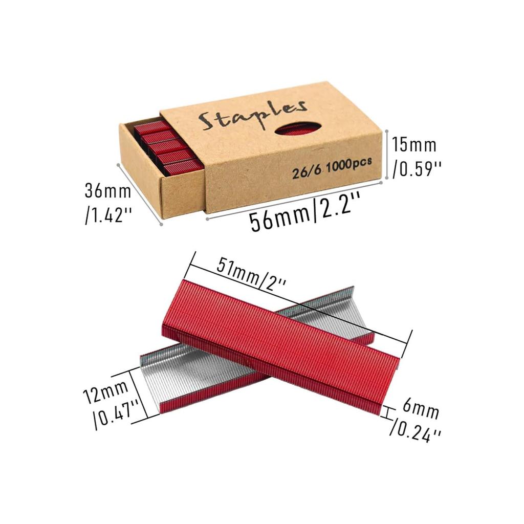 Mogoostry Colorful Staples 26/6 Standard Stapler Refills, 1/4 Inch Leg Jam Free, 1000pcs/Pack (8 Packs 26/6 Staples Total)