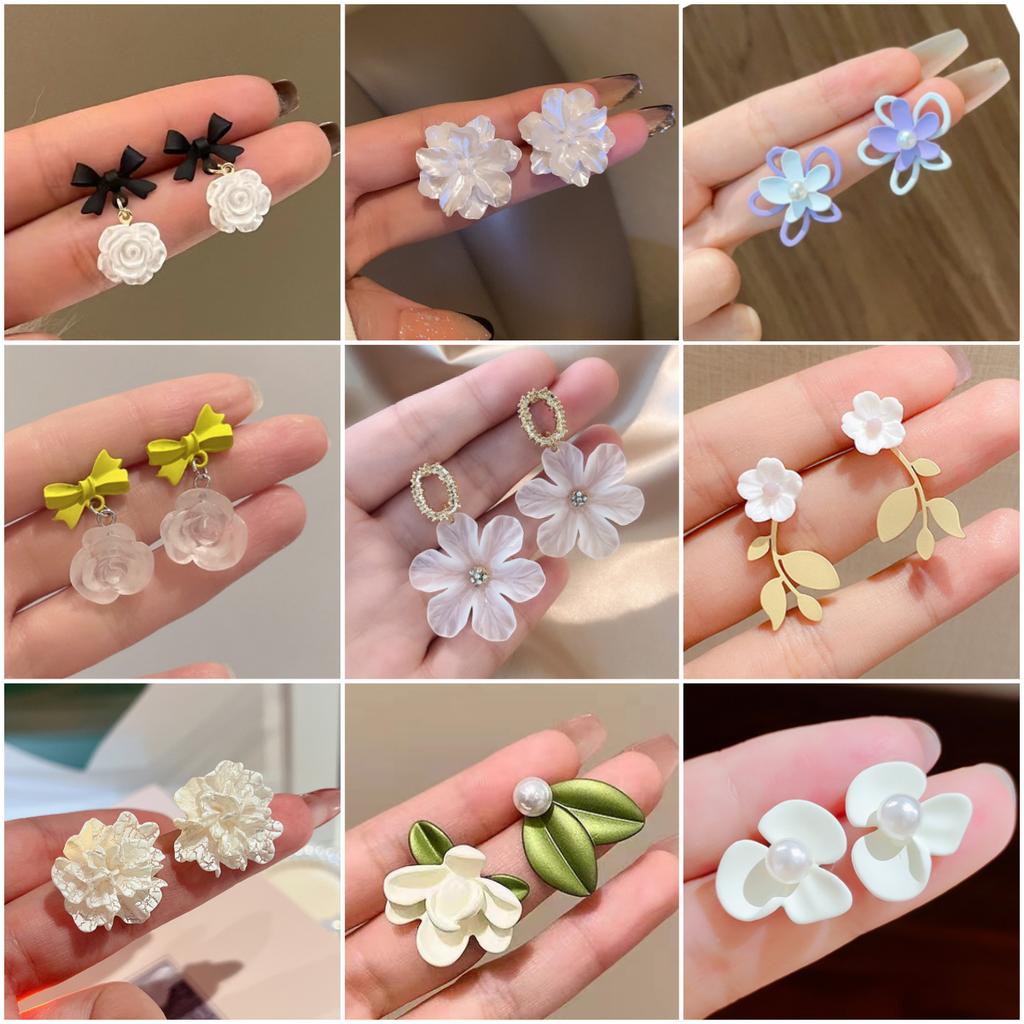 Fashion White Flower Earrings for Women Trendy Crystal Acrylic Pearl Long Tassel Drop Earrings Temperament Party Gift Jewelry