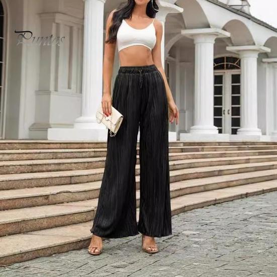 Женские повседневные брюки с эластичной резинкой на талии, длинные брюки с регулируемым шнурком, плиссированные тканевые свободные брюки, уличная одежда