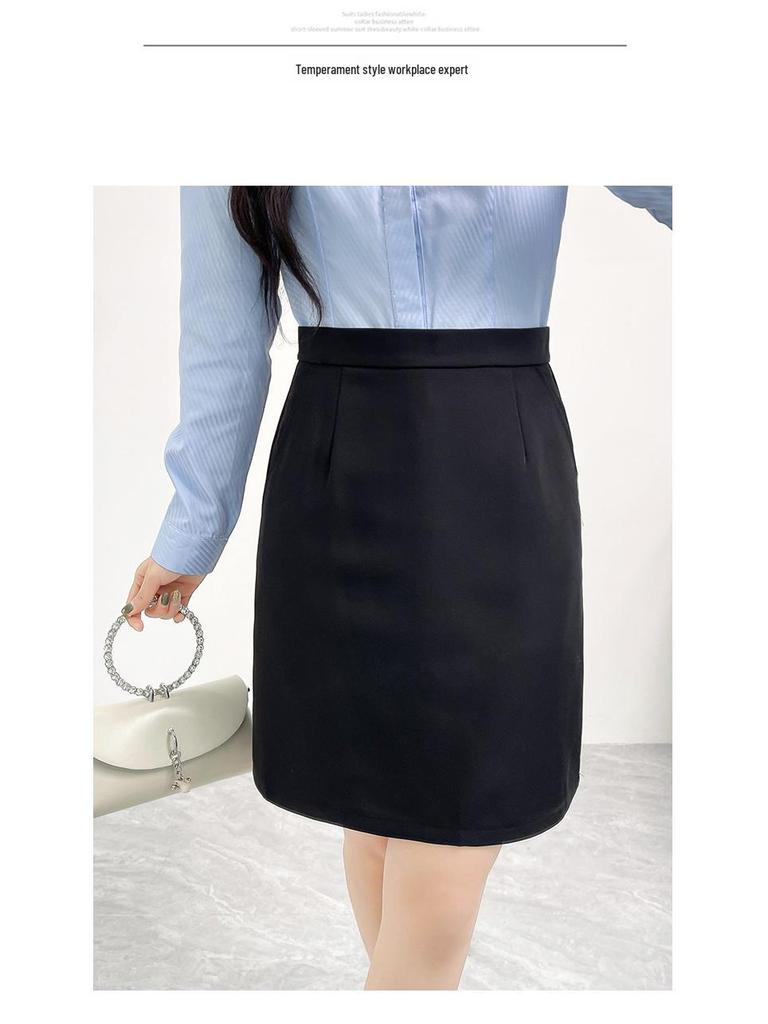 2025 Весна/Лето Женская Профессиональная Черная Юбка А-силуэта, Облегающая Посадка, Средняя Длина, Идеально Подходит Для Учителей