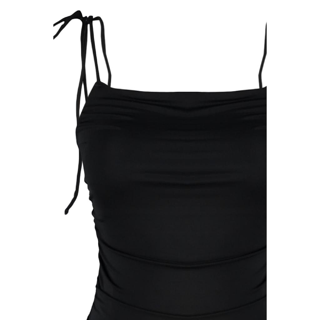 Black Square Neck Draped Swimsuit Tbess22ma0009