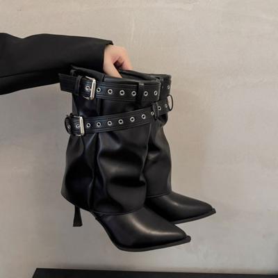 Брюки Spice Girls Короткие ботинки Женские 2025 Новые Тонкий каблук Полусапоги Темперамент Заостренный Скинни Рыцарские Ботинки Мартин