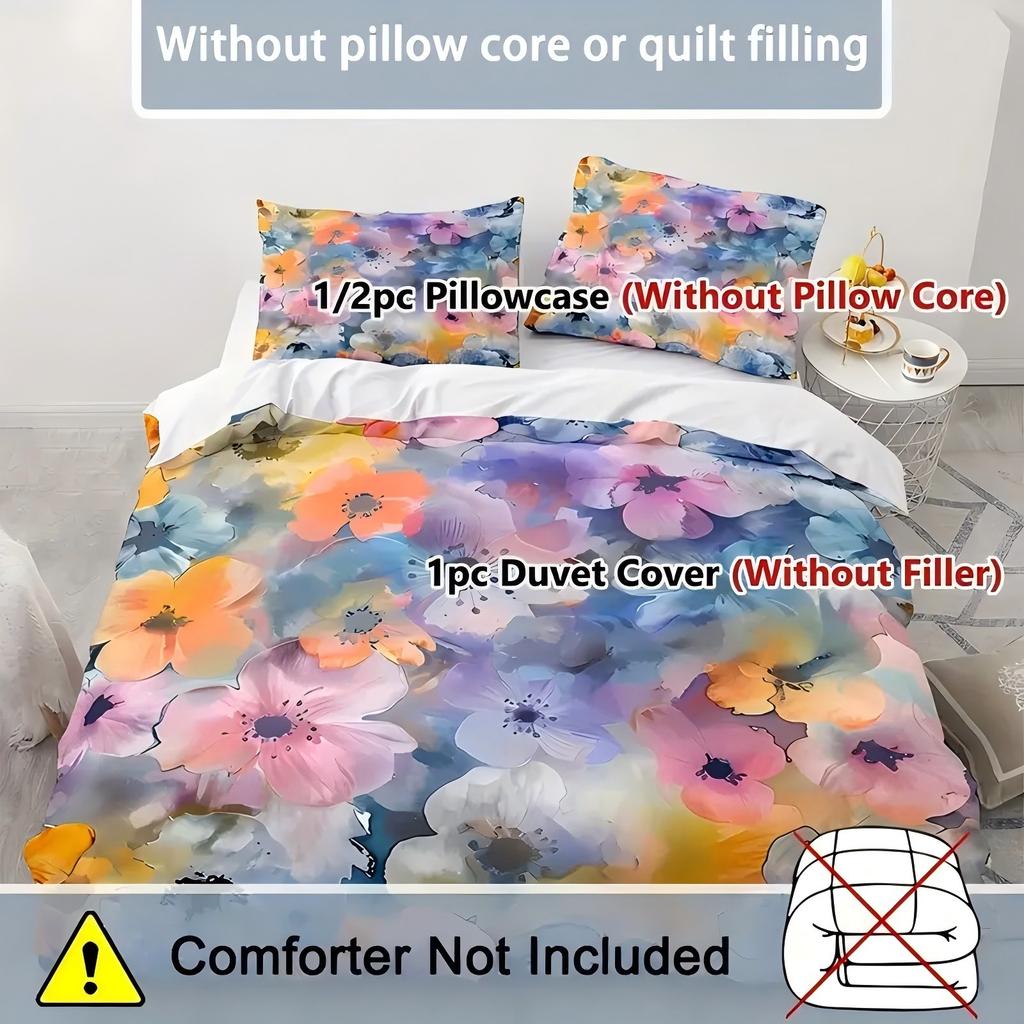 Colorful Watercolor Floral 3D Printed Bedding Cover Vibrant Flower Lightweig Duvet Cover For Teens Adults Quilt Cover Pillowcase