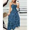 Women's New Leopard Print Halter V-neck Dress High-waisted Skirt Sexy Temperament Fashionable Long Skirt