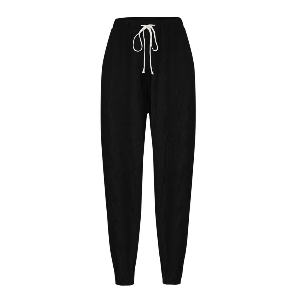 Corduroy Pants For Women Fashion Pockets Elastic Waist Drawstring Jogger Pants Outdoor Casual Sweat Pants