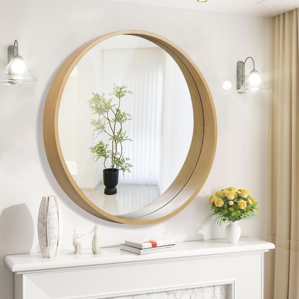 Browgrow настенное деревянное настенное круглое настенное натуральное дерево круглое круглое зеркало для макияжа, зеркало, зеркало, зеркало, зеркало, рамка, зеркало,