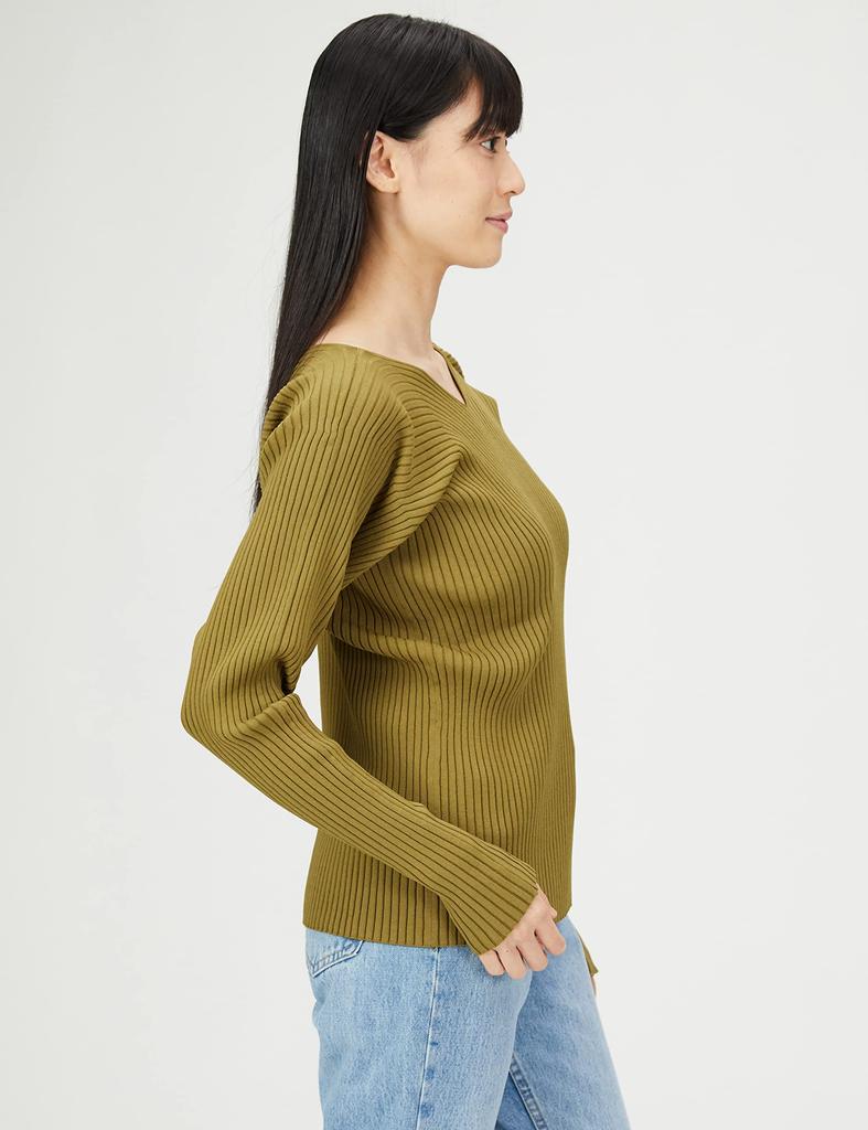 Mira Owen Rib Knit 09WNT224318 OLV 1 Women's V-Neck