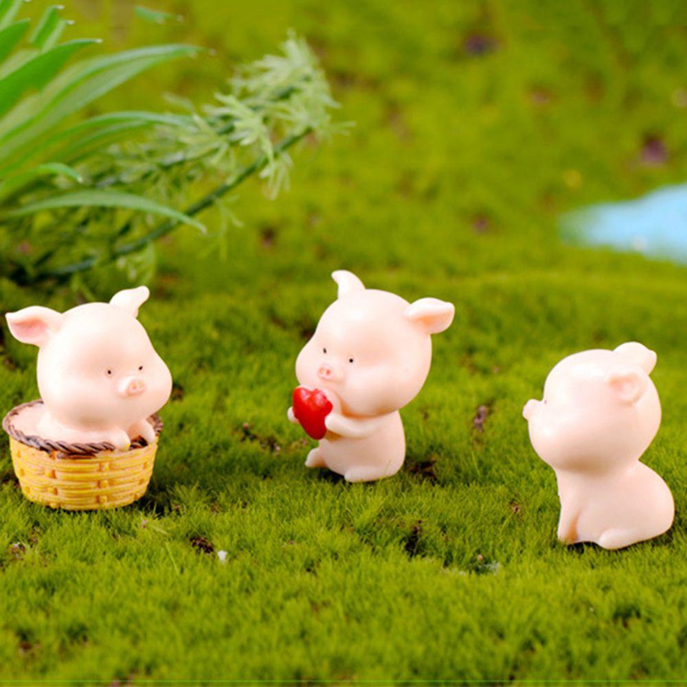 Cute Bonsai Decoration Garden Home Decor Micro Pig Family Miniature Model Resin Ornaments Figurine