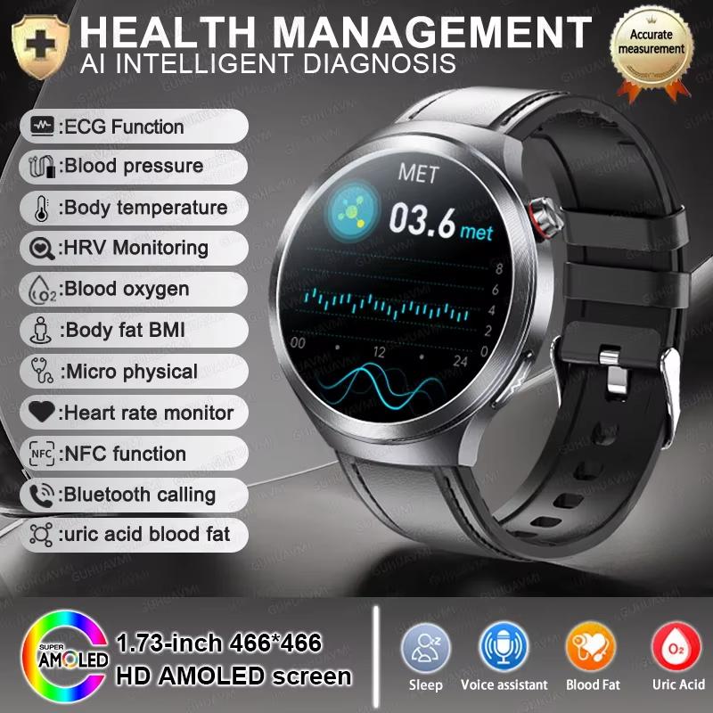 2025 New Health Trackr Uric Acid Blood Lipids Smart Watch Blood Pressure ECG+PPG Clock Body Analysis Smartwatchs Men Emotional Detection