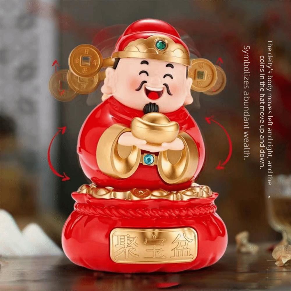 Solar Powered God Of Fortune Sculpture ABS Auto Shaking Solar Caishen Sculpture Lovely Design Desktop Decoration