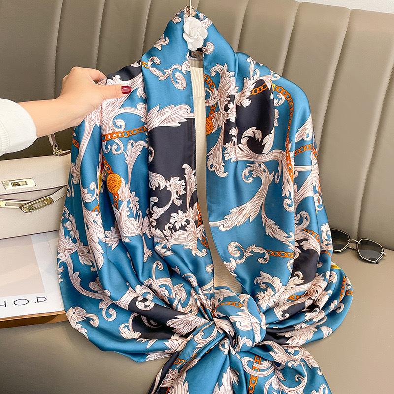 180*90CM Fashion Dustproof Big Bandanna Popular Satin Finish Silk Shawls Scarves Luxury Print Sunscreen Beach Towel