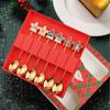 2/6Pcs Christmas Stir Spoon And Golden Dessert Fork Set With Five Star Tree Design For Christmas Eve Party Gift Tableware
