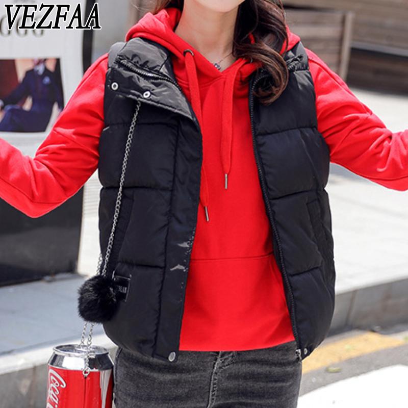 VEZFAA Women's Fashion Casual Fall Winter Solid Color Print Sleeveless Jackets & Coats Down Coats