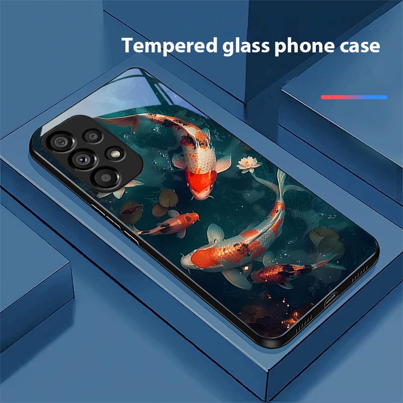 Китайский Ветер Рыба Для Samsung Galaxy S 8 9 10 20 Plus 21 FE 22 23 24 Ultra S7 Edge Черный Чехол для телефона из закаленного стекла Жесткий чехол