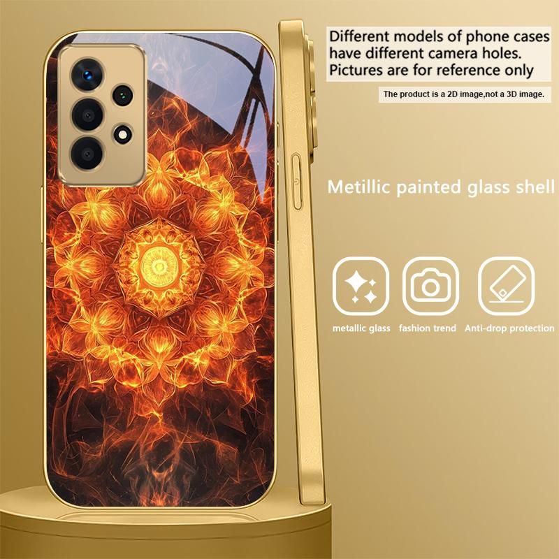 Цветущая золотая мандала Для Samsung A 31 32 A33 A34 35 14 A15 13 16 25 26 50 52 53 54 55 56 70 71 72 73 Золотой стеклянный чехол для телефона