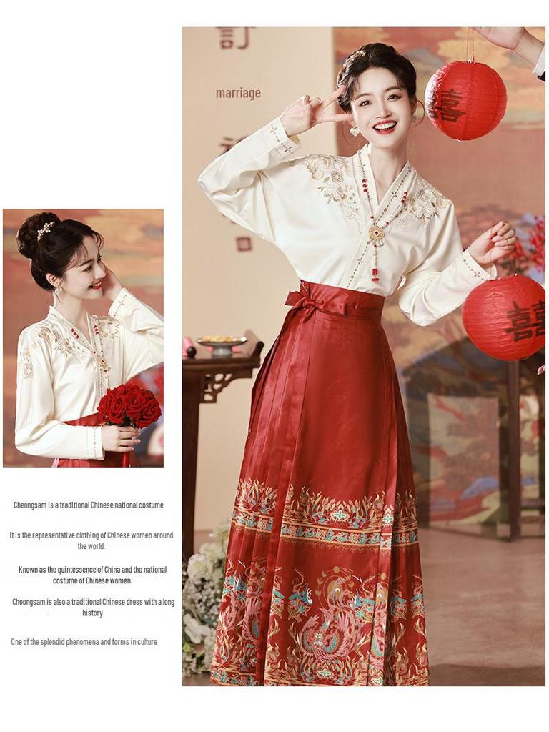 Ming Dynasty-inspired Embroidered Hanfu Skirt and Top Set
