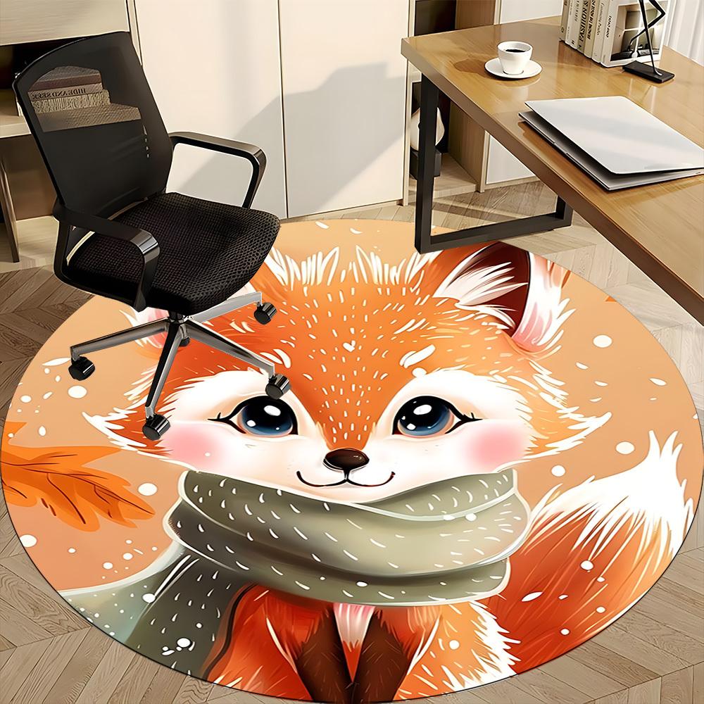 1pc Winter Fox Office Round Area Rug, Indoor Mat Suitable ForOffice, Under Office Chairs Bedroom Living Room Home Decor, Room Deco D079