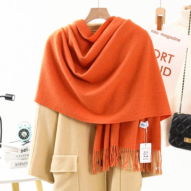 Women's Warm Wool-Feel Faux Cashmere Scarf - Thick, Plain Color Shawl for Autumn/Winter